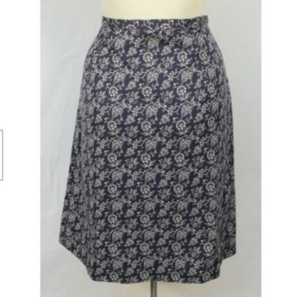 Eddie Bauer Blue White Floral A Line Cotton Skirt - Picture 4 of 5
